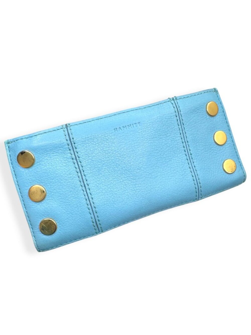 Hammitt 110 North Vibrant Sea Sprite Blue Leather Wallet Brushed Gold EUC